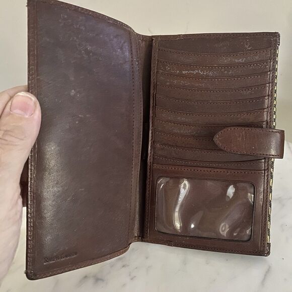 Vintage Ralph Lauren Womens Wallet Houndstooth Brown Leather Card Holder ID - Picture 4 of 9